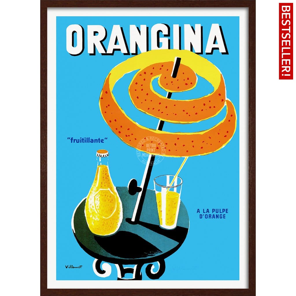 Orangina Fruitillante | France 422Mm X 295Mm 16.6 11.6 A3 / Dark Oak Print Art