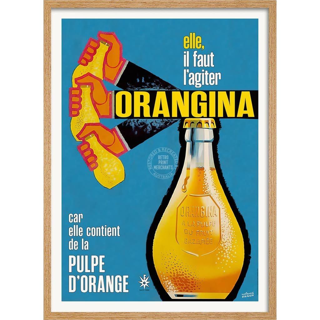 Orangina Shaken | France A3 297 X 420Mm 11.7 16.5 Inches / Framed Print - Natural Oak Timber Art