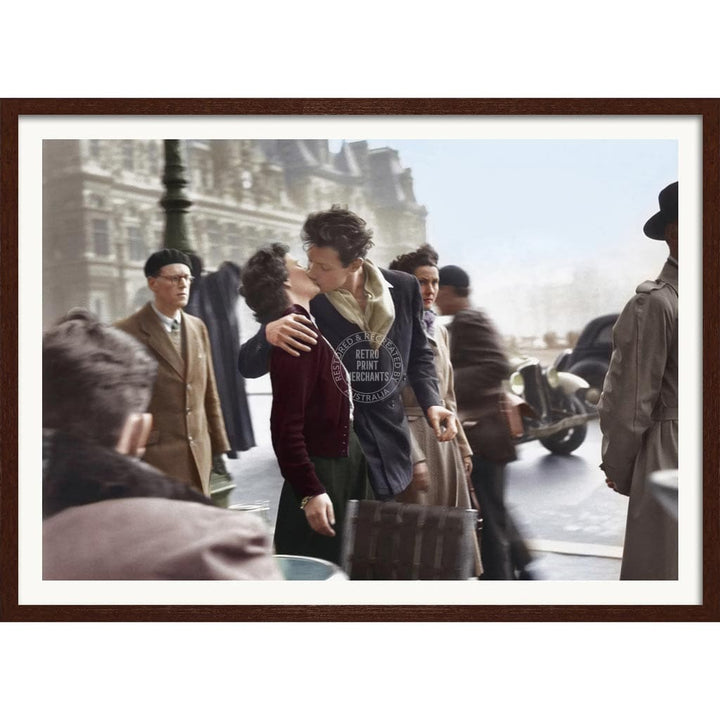 Paris Kiss | France A4 210 X 297Mm 8.3 11.7 Inches / Framed Print: Chocolate Oak Timber Print Art