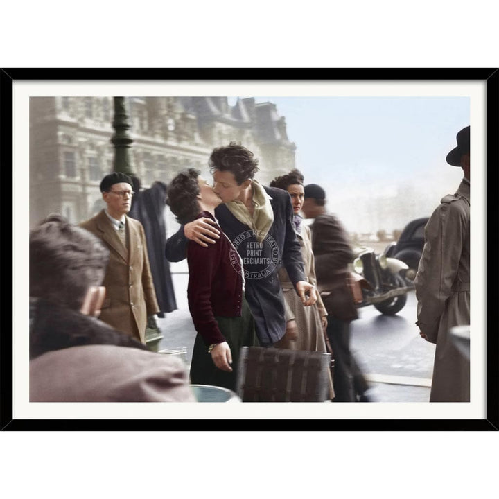 Paris Kiss | France A4 210 X 297Mm 8.3 11.7 Inches / Framed Print: Black Timber Print Art