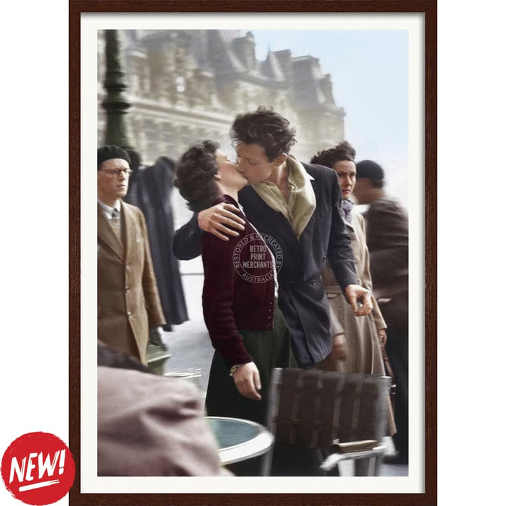 Paris Kiss Vertical | France A4 210 X 297Mm 8.3 11.7 Inches / Framed Print: Chocolate Oak Timber