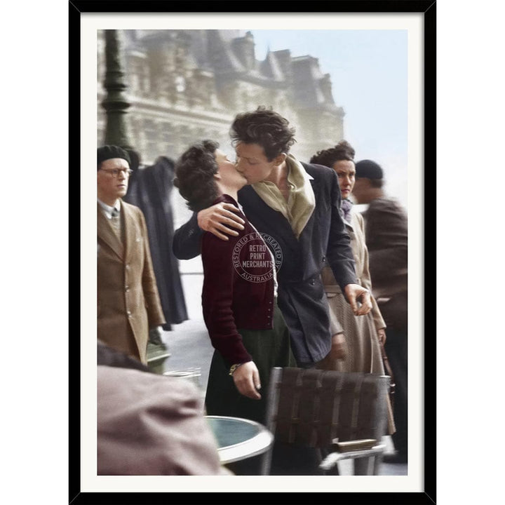 Paris Kiss Vertical | France A4 210 X 297Mm 8.3 11.7 Inches / Framed Print: Black Timber Print Art