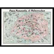 Paris Map | France A4 210 X 297Mm 8.3 11.7 Inches / Framed Print: Black Timber Print Art