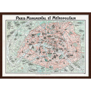 Paris Map | France A4 210 X 297Mm 8.3 11.7 Inches / Framed Print: Chocolate Oak Timber Print Art