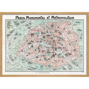 Paris Map | France A4 210 X 297Mm 8.3 11.7 Inches / Framed Print: Natural Oak Timber Print Art