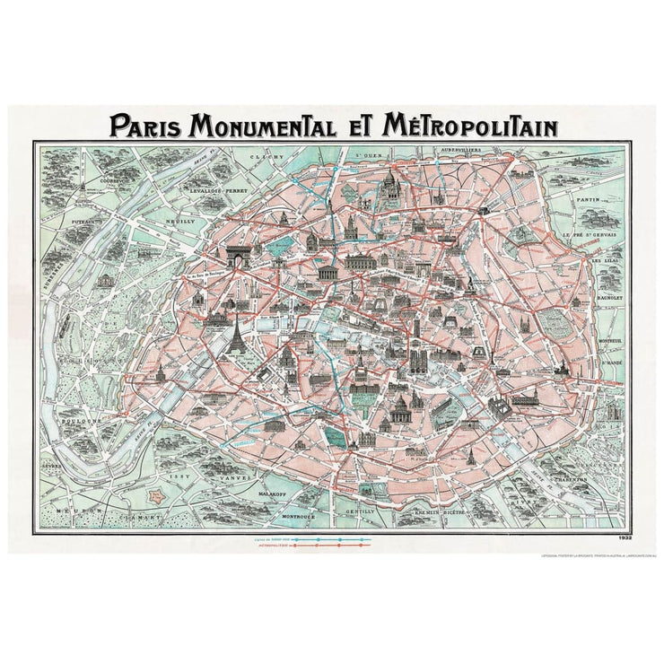 Paris Map | France 422Mm X 295Mm 16.6 11.6 A3 / Unframed Print Art