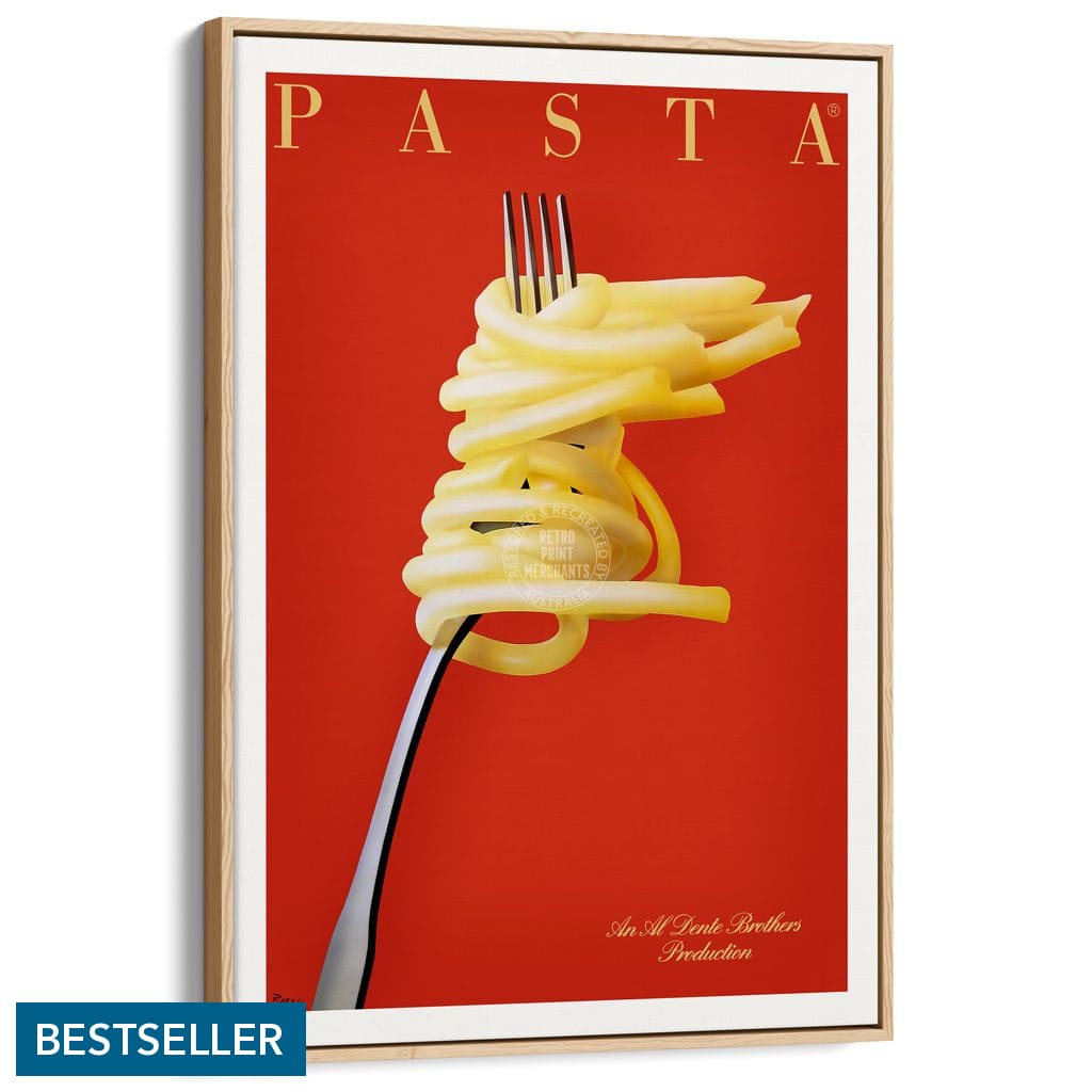 Pasta Al Dente | France A3 297 X 420Mm 11.7 16.5 Inches / Canvas Floating Frame - Natural Oak Timber