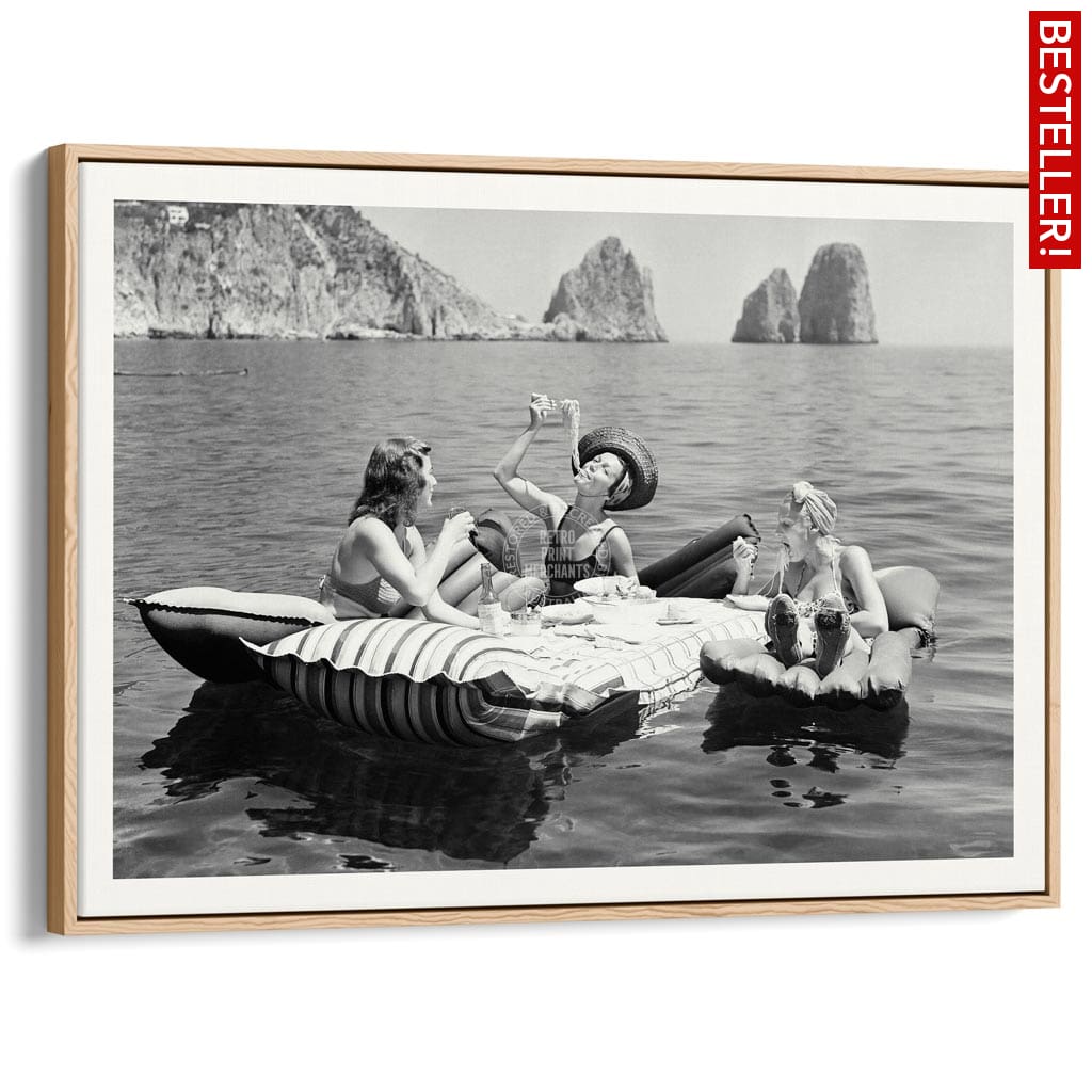 Pasta Off Capri | Italy A4 210 X 297Mm 8.3 11.7 Inches / Canvas Floating Frame: Natural Oak Timber