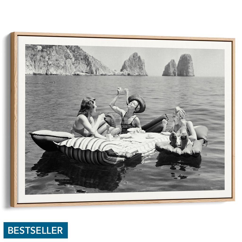 Pasta Off Capri | Italy A4 210 X 297Mm 8.3 11.7 Inches / Canvas Floating Frame: Natural Oak Timber