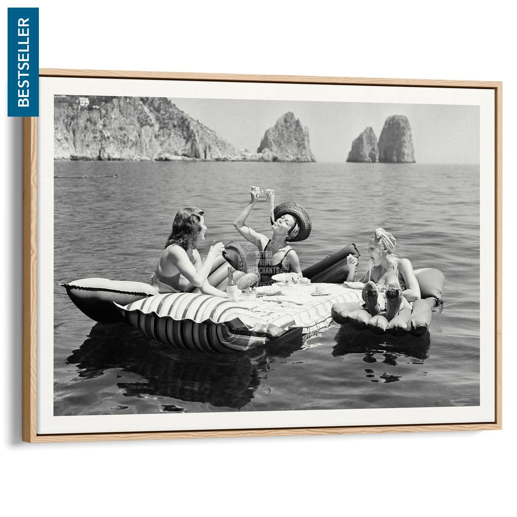 Pasta Off Capri | Italy A4 210 X 297Mm 8.3 11.7 Inches / Canvas Floating Frame: Natural Oak Timber