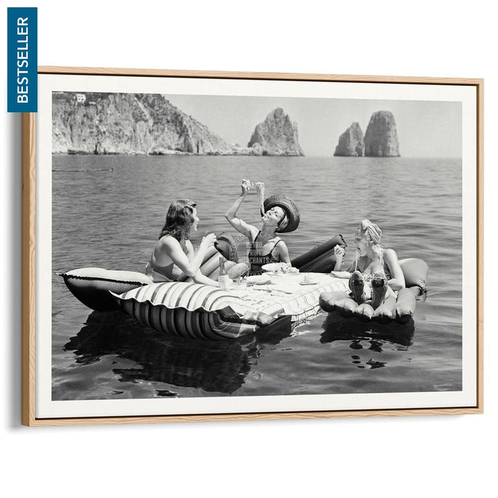Pasta Off Capri | Italy A4 210 X 297Mm 8.3 11.7 Inches / Canvas Floating Frame: Natural Oak Timber