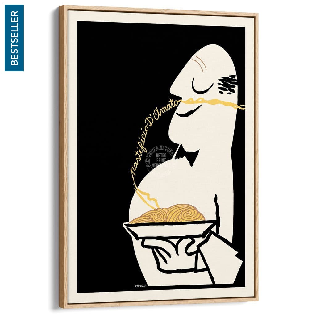 Pastificio Damato Black Background | Italy A3 297 X 420Mm 11.7 16.5 Inches / Canvas Floating Frame -