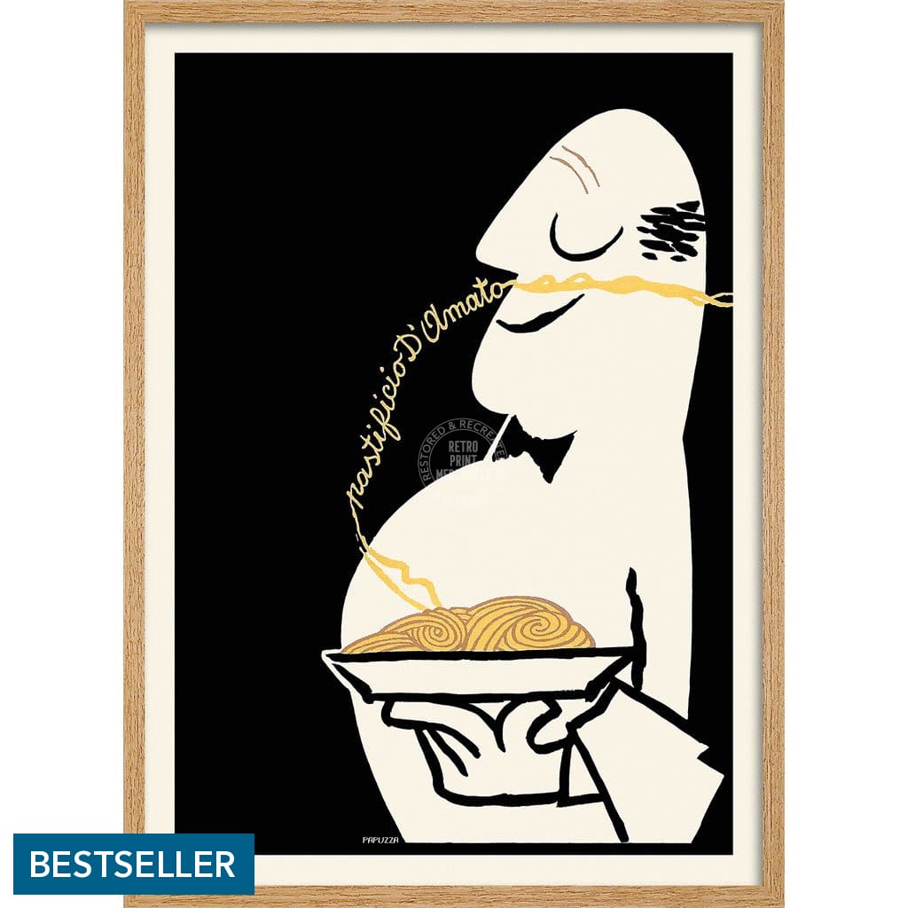 Pastificio Damato Black Background | Italy A3 297 X 420Mm 11.7 16.5 Inches / Framed Print - Natural