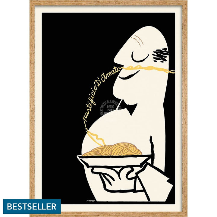 Pastificio Damato Black Background | Italy A3 297 X 420Mm 11.7 16.5 Inches / Framed Print - Natural