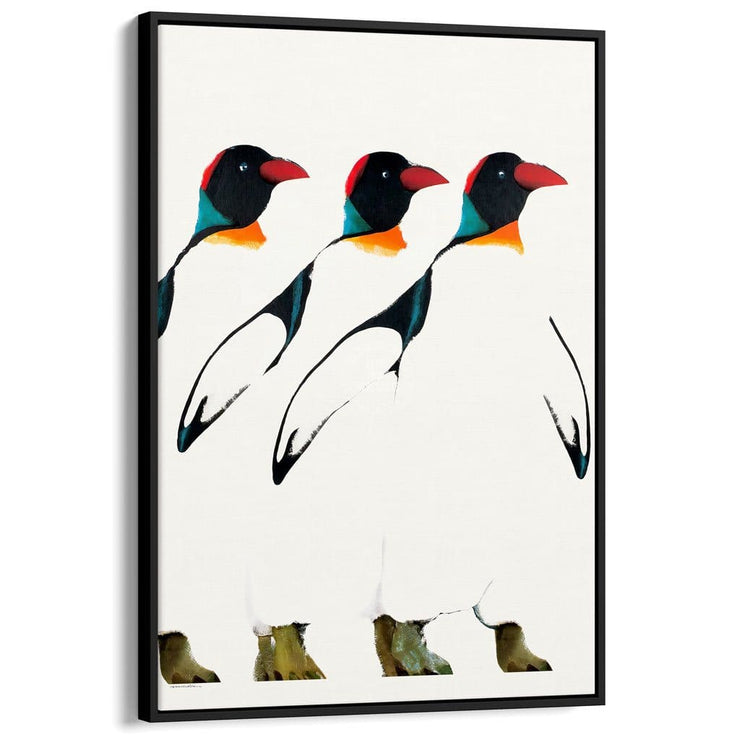 Penguin Parade | Poland A3 297 X 420Mm 11.7 16.5 Inches / Canvas Floating Frame - Black Timber Print