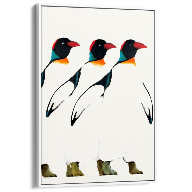 Penguin Parade | Poland A3 297 X 420Mm 11.7 16.5 Inches / Canvas Floating Frame - White Timber Print