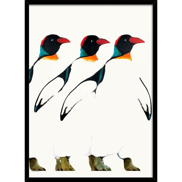 Penguin Parade | Poland A3 297 X 420Mm 11.7 16.5 Inches / Framed Print - Black Timber Art