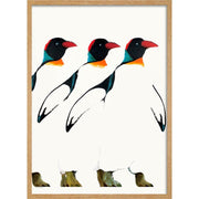 Penguin Parade | Poland A3 297 X 420Mm 11.7 16.5 Inches / Framed Print - Natural Oak Timber Art