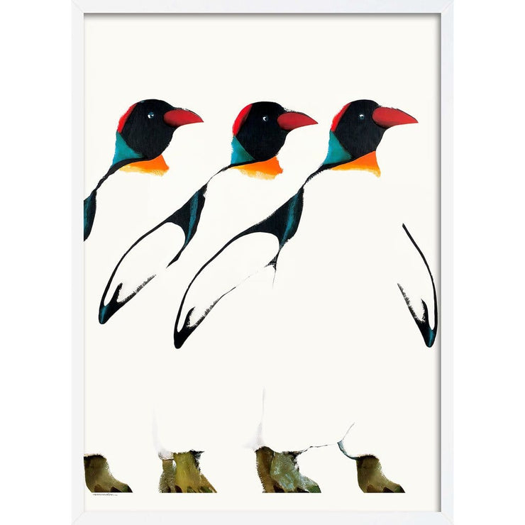 Penguin Parade | Poland A3 297 X 420Mm 11.7 16.5 Inches / Framed Print - White Timber Art