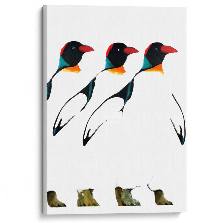 Penguin Parade | Poland A3 297 X 420Mm 11.7 16.5 Inches / Stretched Canvas Print Art