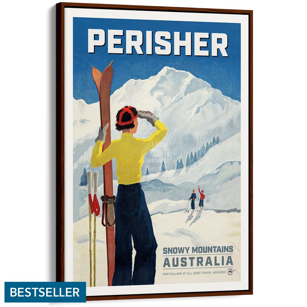 PERISHER SNOWY MOUNTAINS | AUSTRALIA A3 | 297 x 420mm | 11.7 x 16.5 inches / Canvas Floating Frame: Chocolate Oak