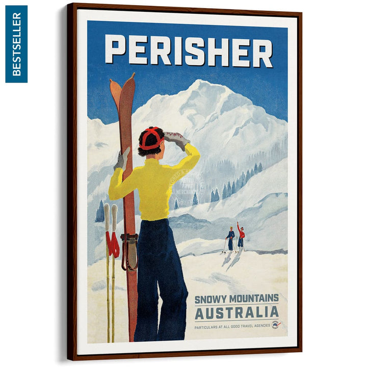 PERISHER SNOWY MOUNTAINS | AUSTRALIA A3 | 297 x 420mm | 11.7 x 16.5 inches / Canvas Floating Frame: Chocolate Oak