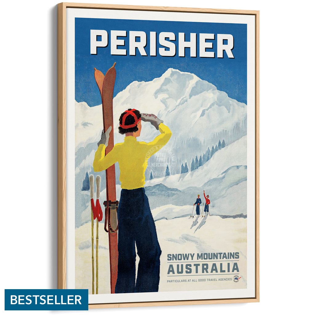 PERISHER SNOWY MOUNTAINS | AUSTRALIA A3 | 297 x 420mm | 11.7 x 16.5 inches / Canvas Floating Frame: Natural Oak Timber