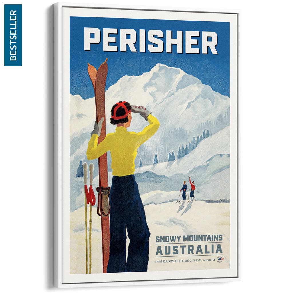 PERISHER SNOWY MOUNTAINS | AUSTRALIA A3 | 297 x 420mm | 11.7 x 16.5 inches / Canvas Floating Frame: White Timber Print