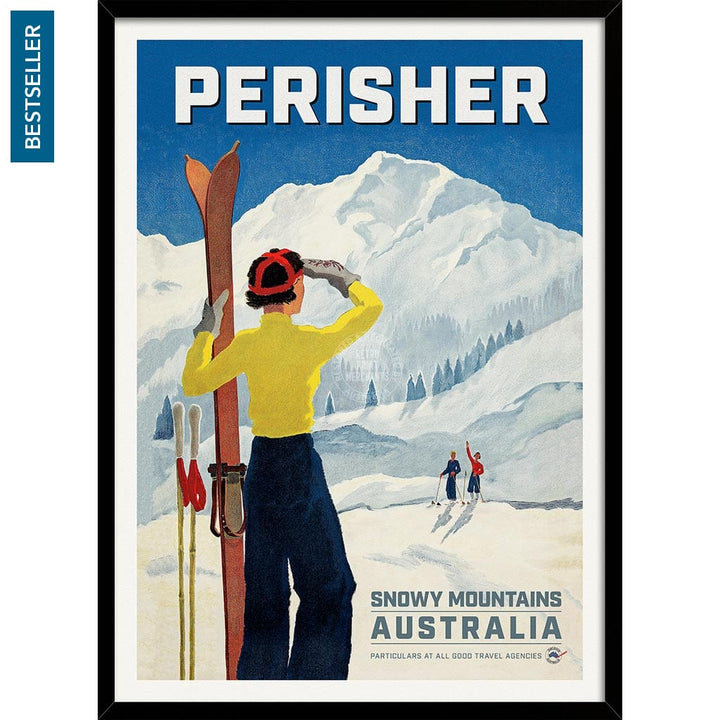 PERISHER SNOWY MOUNTAINS | AUSTRALIA A3 | 297 x 420mm | 11.7 x 16.5 inches / Framed Print: Black Timber Print Art