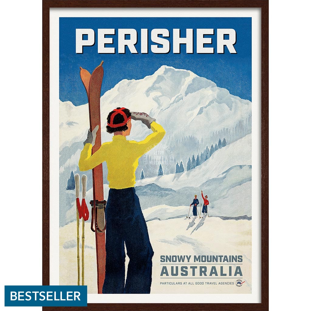 PERISHER SNOWY MOUNTAINS | AUSTRALIA A3 | 297 x 420mm | 11.7 x 16.5 inches / Framed Print: Chocolate Oak Timber Print