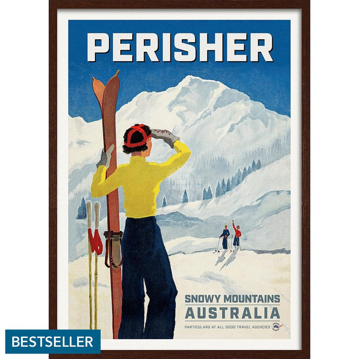 PERISHER SNOWY MOUNTAINS | AUSTRALIA A3 | 297 x 420mm | 11.7 x 16.5 inches / Framed Print: Chocolate Oak Timber Print