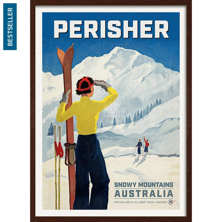PERISHER SNOWY MOUNTAINS | AUSTRALIA A3 | 297 x 420mm | 11.7 x 16.5 inches / Framed Print: Chocolate Oak Timber Print