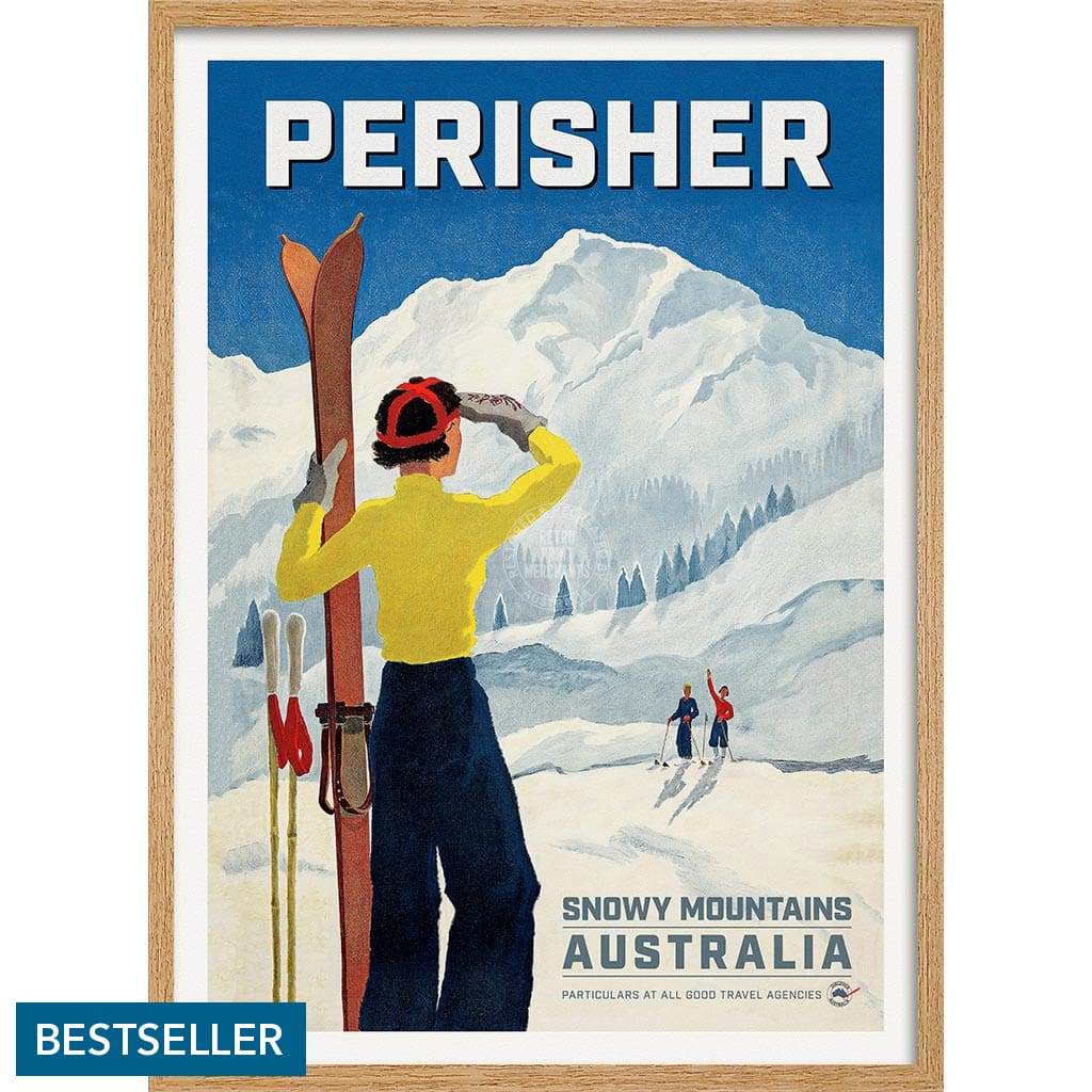 PERISHER SNOWY MOUNTAINS | AUSTRALIA A3 | 297 x 420mm | 11.7 x 16.5 inches / Framed Print: Natural Oak Timber Print Art