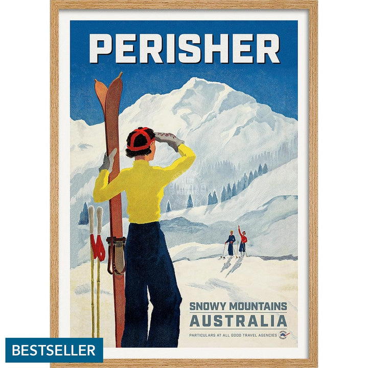 PERISHER SNOWY MOUNTAINS | AUSTRALIA A3 | 297 x 420mm | 11.7 x 16.5 inches / Framed Print: Natural Oak Timber Print Art