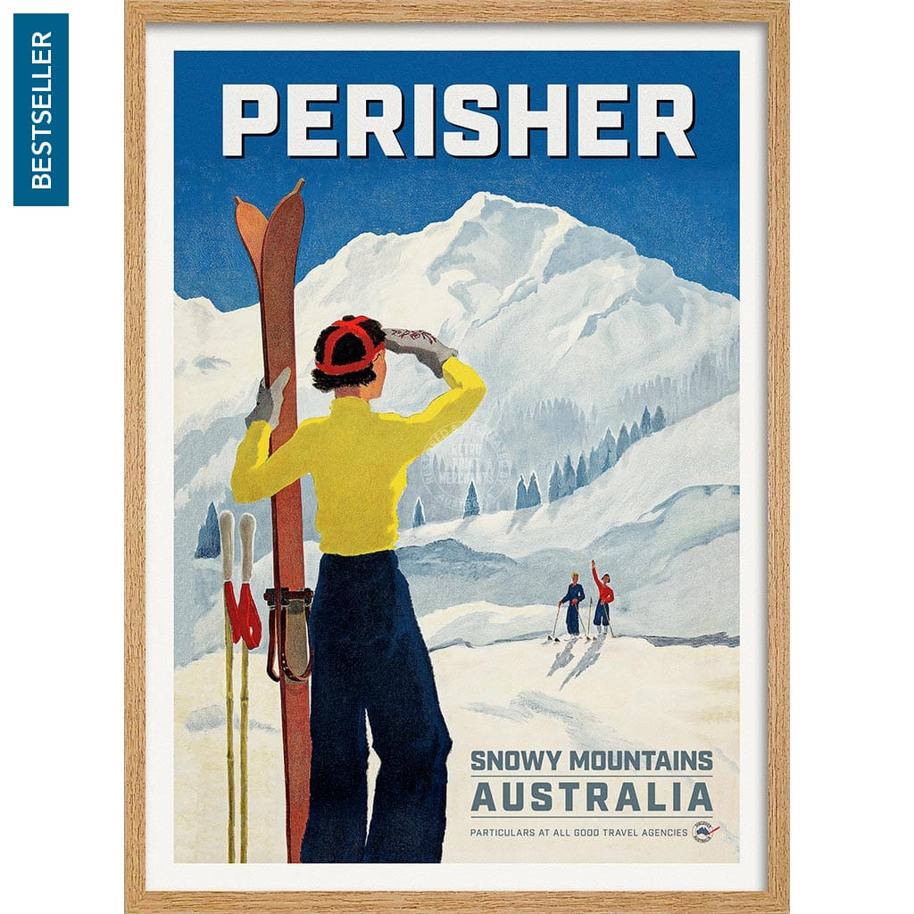 PERISHER SNOWY MOUNTAINS | AUSTRALIA A3 | 297 x 420mm | 11.7 x 16.5 inches / Framed Print: Natural Oak Timber Print Art