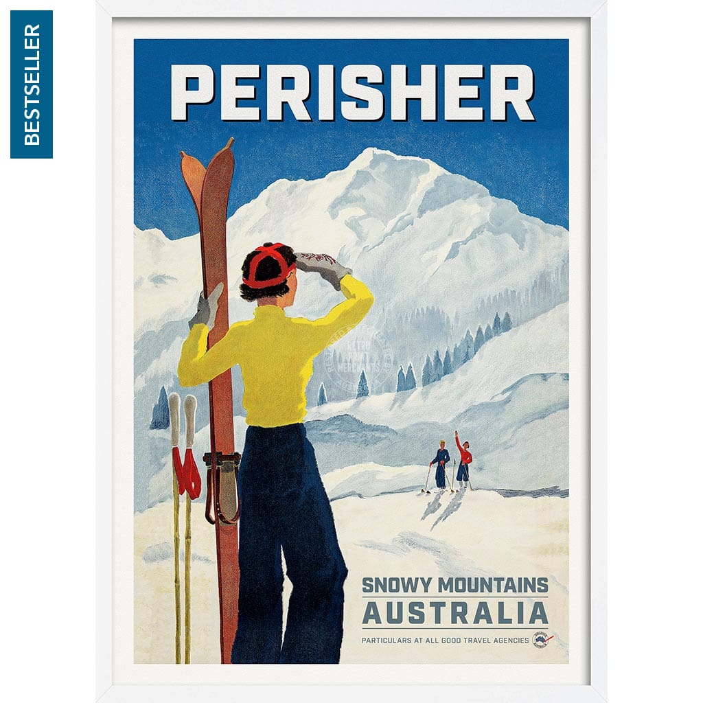 PERISHER SNOWY MOUNTAINS | AUSTRALIA A3 | 297 x 420mm | 11.7 x 16.5 inches / Framed Print: White Timber Print Art
