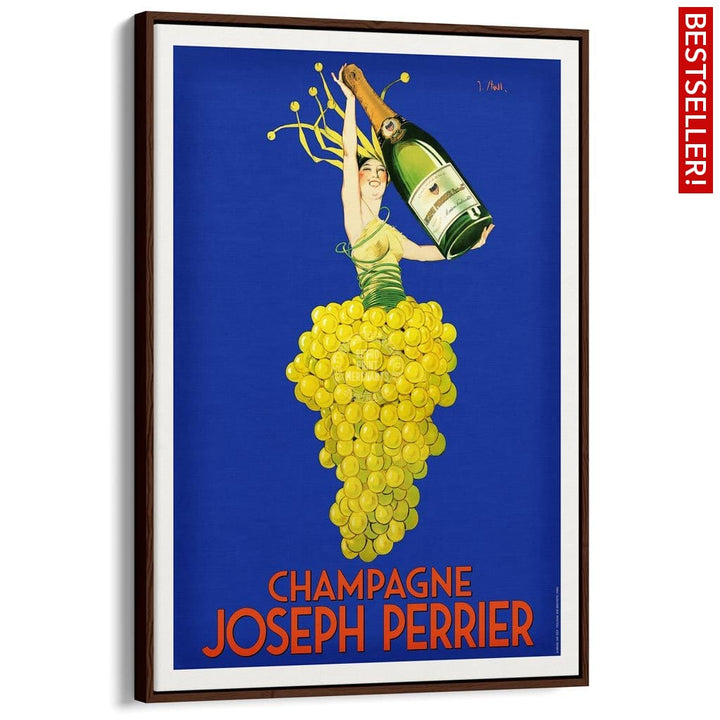 Perrier Champagne | France A3 297 X 420Mm 11.7 16.5 Inches / Canvas Floating Frame - Dark Oak Timber