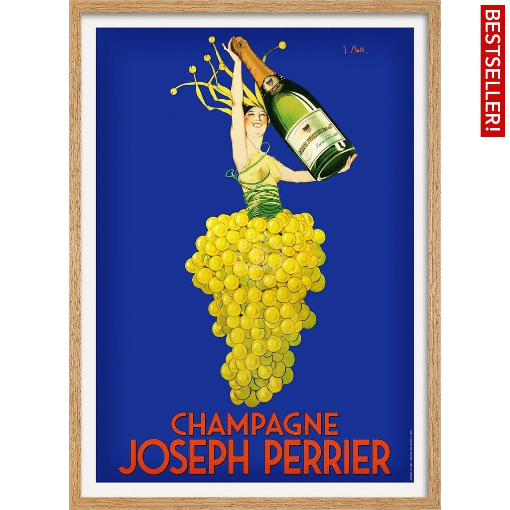 Perrier Champagne | France A3 297 X 420Mm 11.7 16.5 Inches / Framed Print - Natural Oak Timber Art