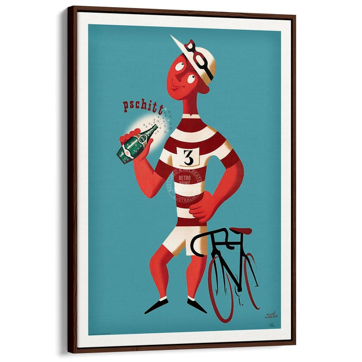 Perrier Pschitt Cyclist | France A3 297 X 420Mm 11.7 16.5 Inches / Canvas Floating Frame - Dark Oak