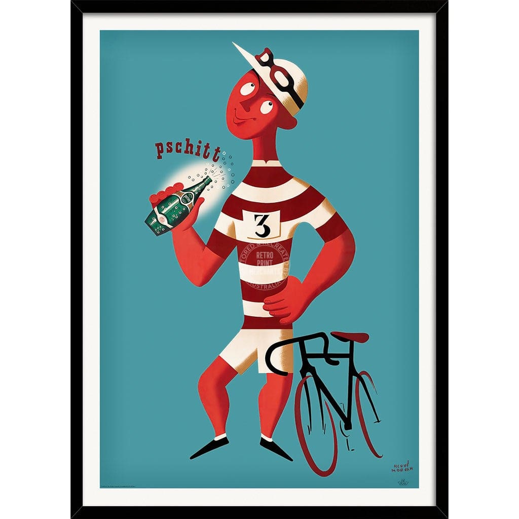 Perrier Pschitt Cyclist | France A3 297 X 420Mm 11.7 16.5 Inches / Framed Print - Black Timber Art