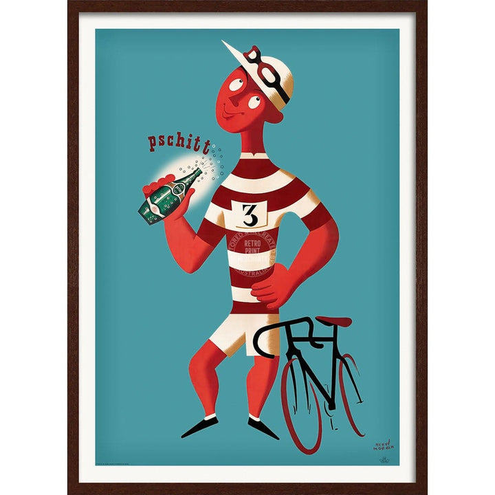 Perrier Pschitt Cyclist | France A3 297 X 420Mm 11.7 16.5 Inches / Framed Print - Dark Oak Timber