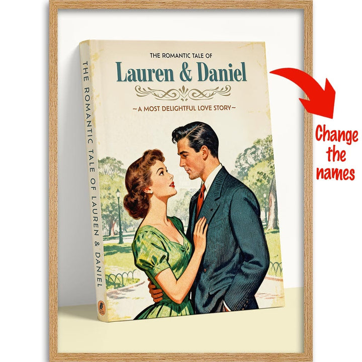 PERSONALISED COVER STORY | LOVE STORY A4 | 210 x 297mm | 8.3 x 11.7 inches / Framed Print: Natural Oak Timber Print Art