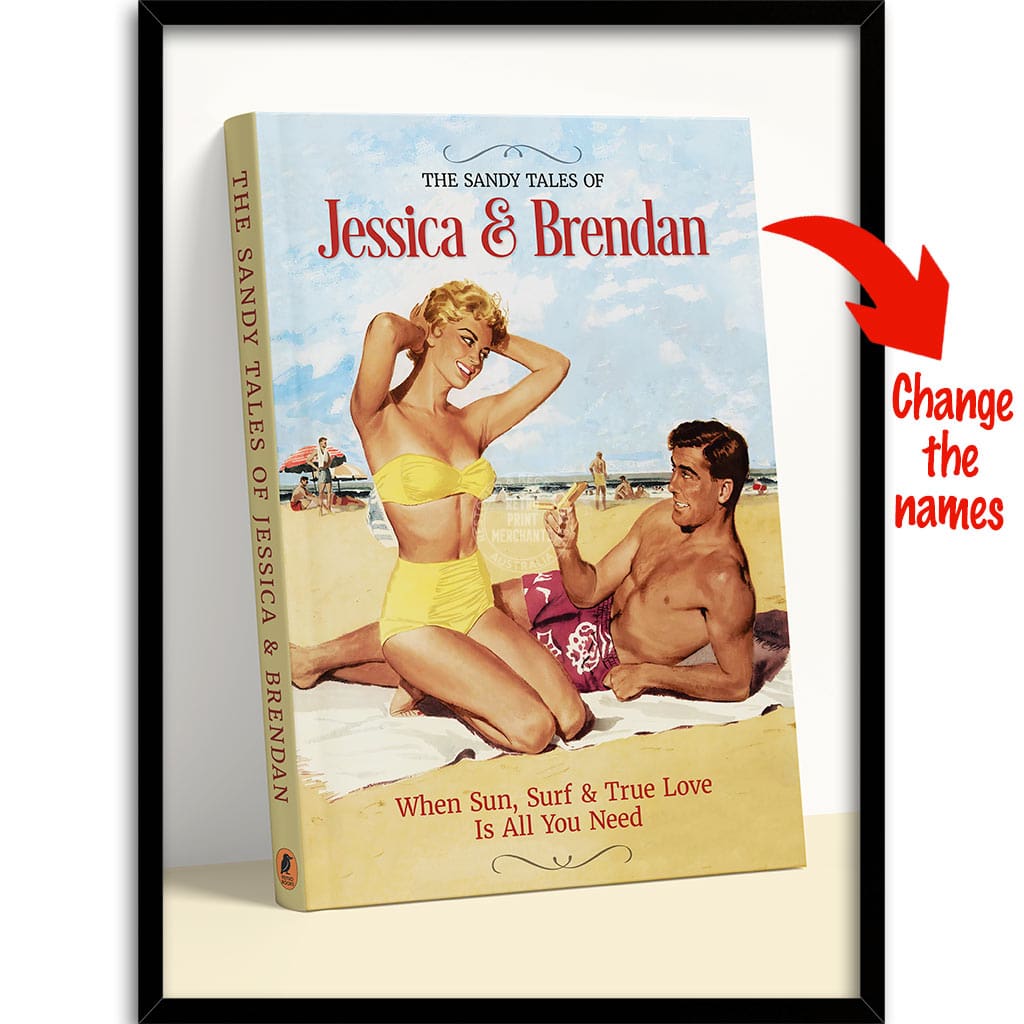 PERSONALISED COVER STORY | SANDY TALES A4 | 210 x 297mm | 8.3 x 11.7 inches / Framed Print: Black Timber Print Art