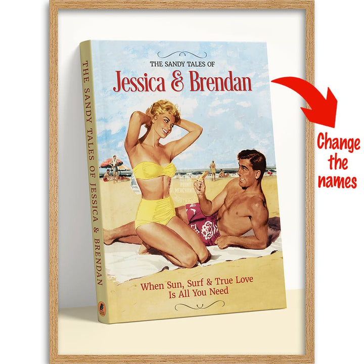 PERSONALISED COVER STORY | SANDY TALES A4 | 210 x 297mm | 8.3 x 11.7 inches / Framed Print: Natural Oak Timber Print Art