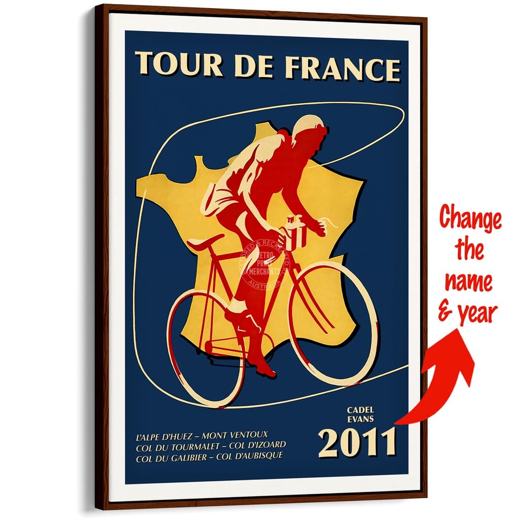 Personalised Tour De France | A3 297 X 420Mm 11.7 16.5 Inches / Canvas Floating Frame: Chocolate