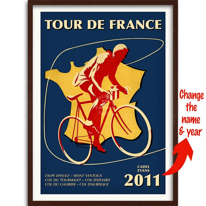 Personalised Tour De France | A3 297 X 420Mm 11.7 16.5 Inches / Framed Print: Chocolate Oak Timber