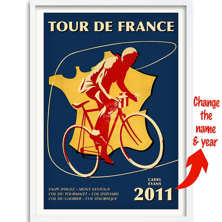 Personalised Tour De France | A3 297 X 420Mm 11.7 16.5 Inches / Framed Print: White Timber Print Art