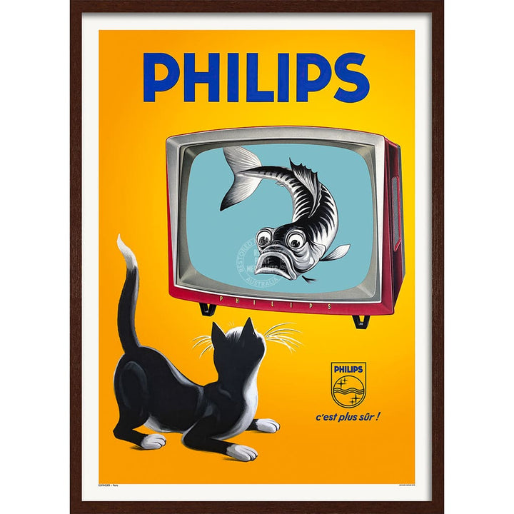 Philips Televisions 1956 | France A4 210 X 297Mm 8.3 11.7 Inches / Framed Print: Chocolate Oak