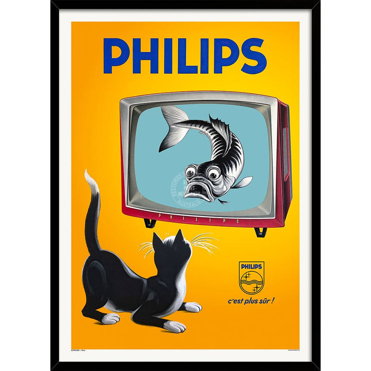 Philips Televisions 1956 | France A4 210 X 297Mm 8.3 11.7 Inches / Framed Print: Black Timber Print