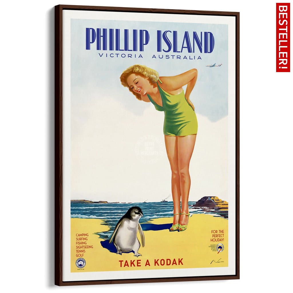 Phillip Island | Australia A3 297 X 420Mm 11.7 16.5 Inches / Canvas Floating Frame - Dark Oak Timber
